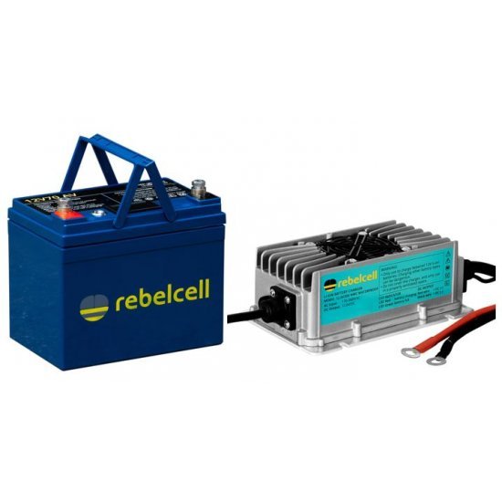 Rebelcell 12V70 AV-Akku und wasserdichtes 12,6V20A-Akkuladegerät